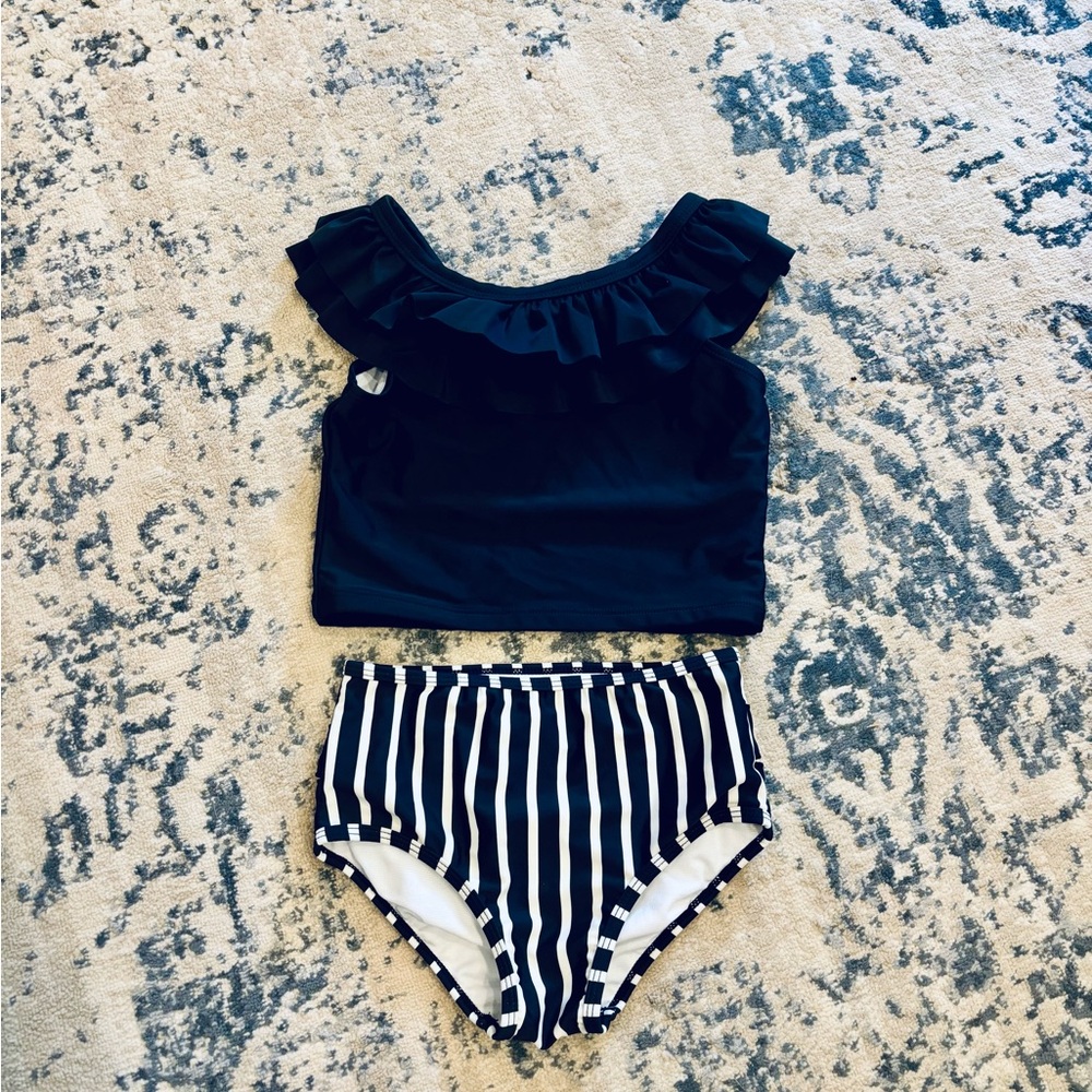 Ruffle Butts Black and White Swim Set